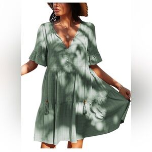 Chigant Women's Cover Up Summer Beach Dress Button Down Green